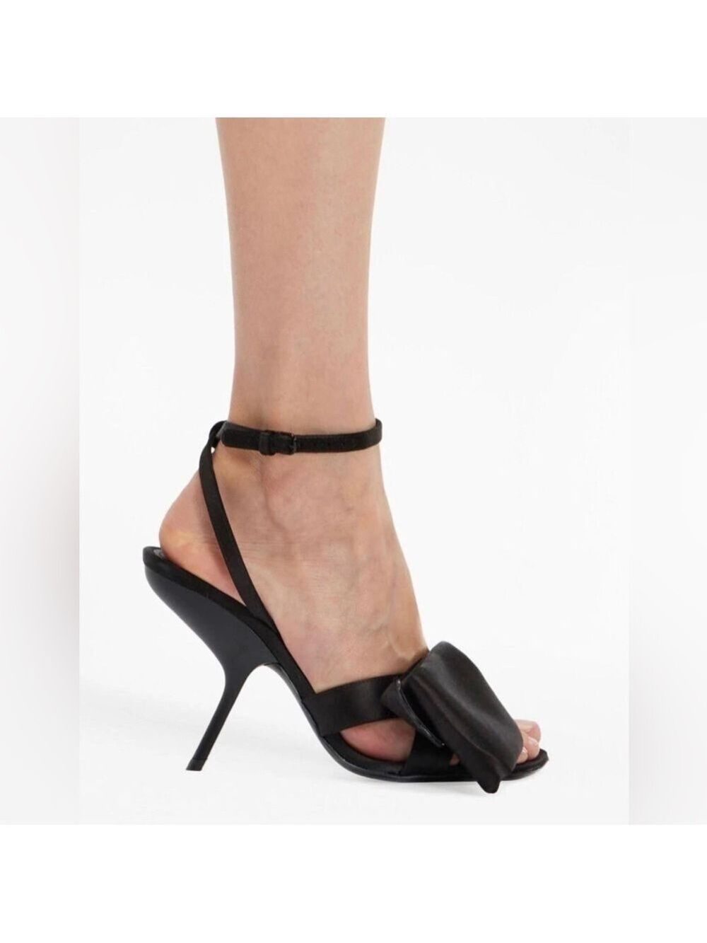 Salvatore Ferragamo Asymmetric Bow Ankle Strap Satin Heeled Sandals - NWT